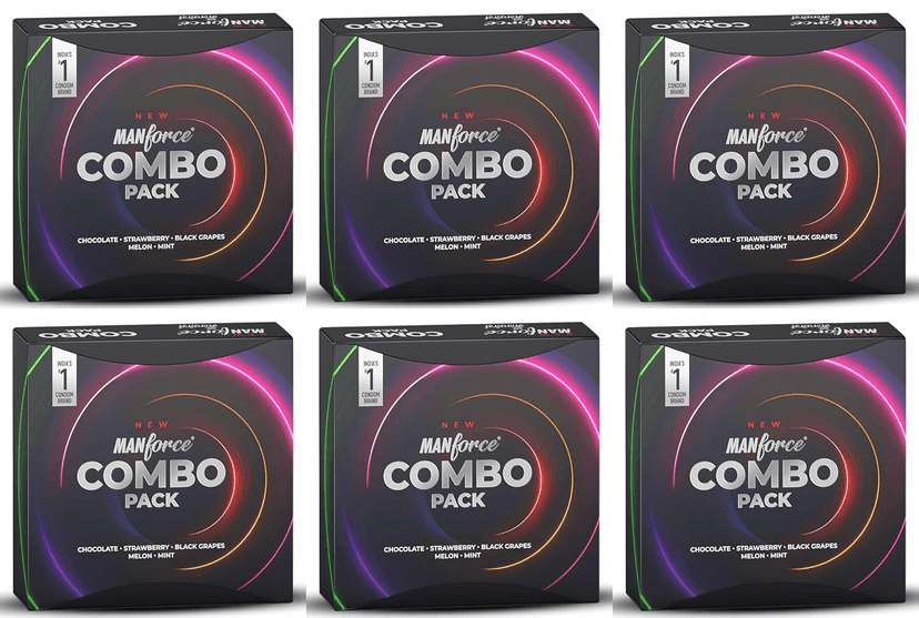 Manforce Combo Lubricated Dotted Condom | Chocolate Strawberry Black Grapes Melon & Mint | 20 Sheets x Pack of 6 view 2