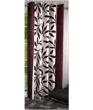 Panipat Textile Hub Floral Semi-Transparent Eyelet Window Curtain 5 ft Single -Brown