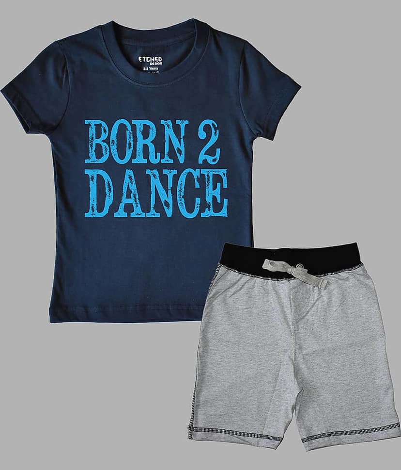 ETCHED DESIGN Pack of 1 Boys Cotton T-Shirt & Shorts Set ( Multicolor )