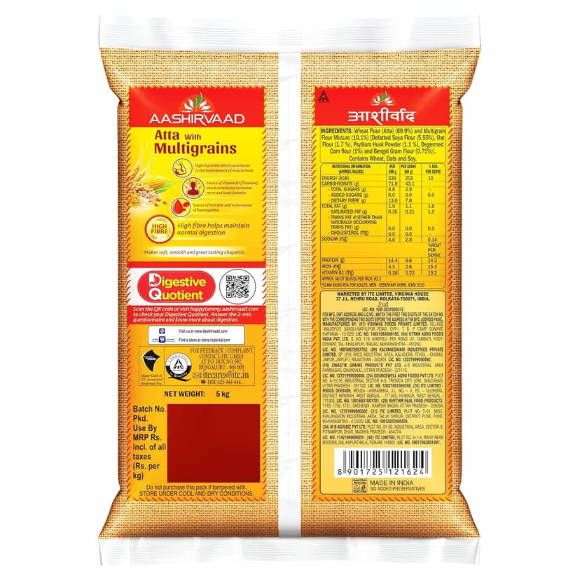 Aashirvaad Atta With Multigrains, The High Fibre Atta, 5Kg Pack view 2