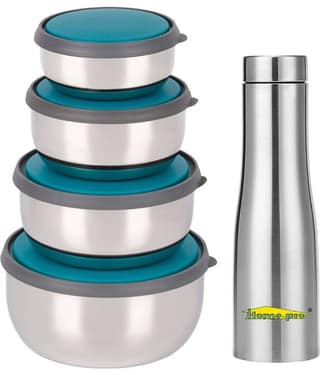 HomePro Steel Silver Food Container ( Set of 5 )