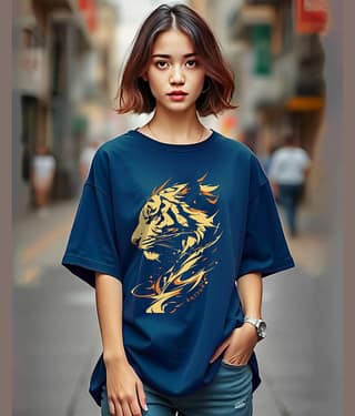 AUSK Women Cotton Printed Oversized Round Neck T-Shirt ( Teal )