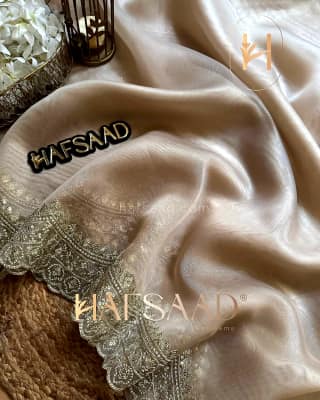 Gold Tissue Organza Saree for Special Occasions (Color - Gold) by SHIV TEXTILES