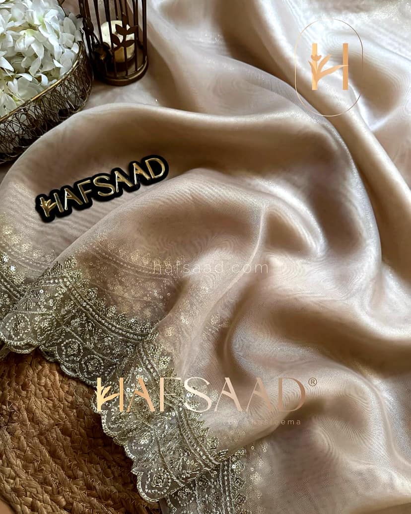 Gold Tissue Organza Saree for Special Occasions (Color - Gold) by SHIV TEXTILES
