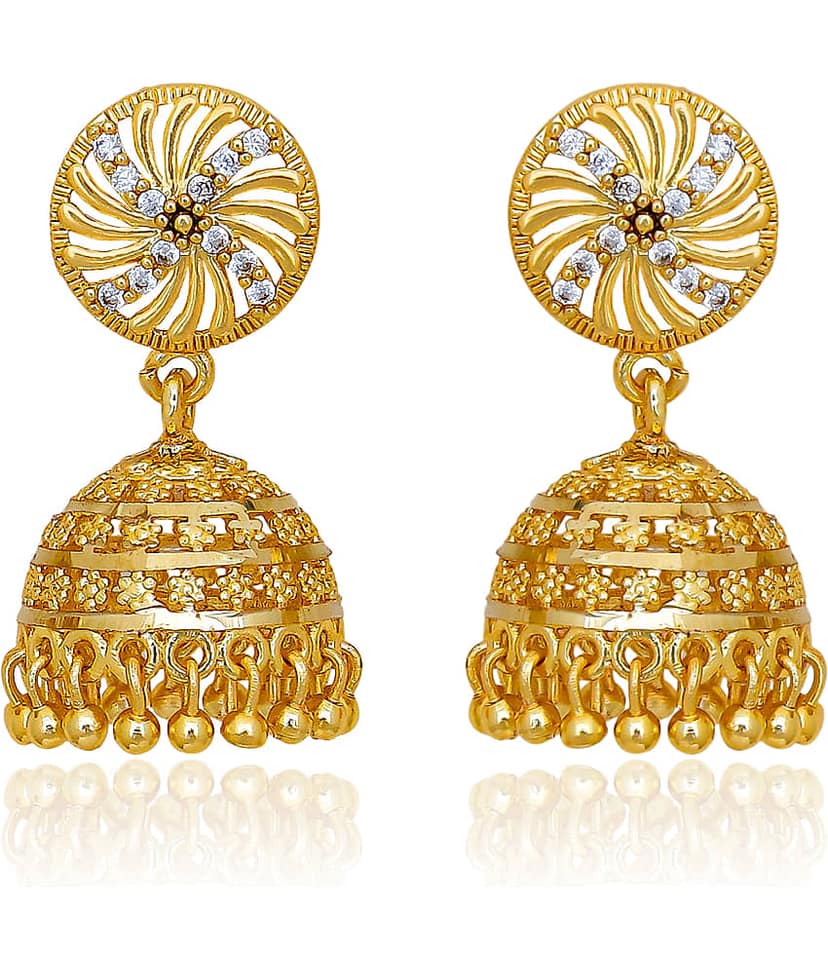 LUV FASHION Gold Jhumki Earrings ( Pack of 1 ) view 2