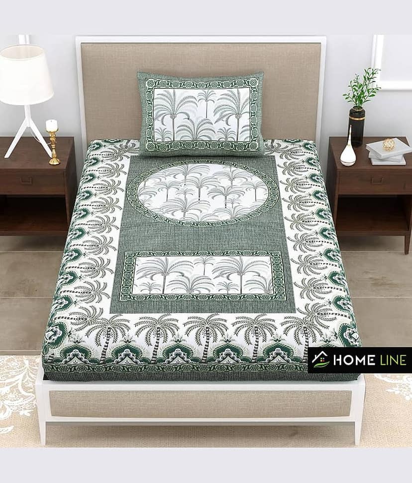 ABHACLOTHO Cotton 1 Single Bedsheet with 1 Pillow Cover ( Green ) view 2