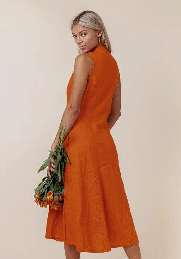 Bold Orange A-line Button Down Dress view 2