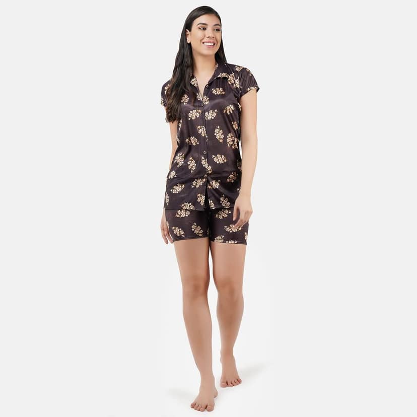 VALENCIA SLEEPWEAR Digital Pattern Print Satin Short Night Suit Night Dress Loungewear Shorts view 2