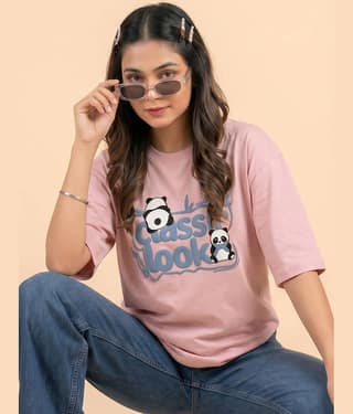 Addyvero Women Cotton Blend Printed Oversized Fit Round Neck T-Shirt ( White )