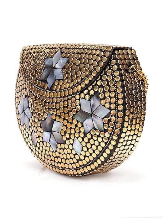 Shakuntala Textiles bridal bag Brass Metal Clutch Sling Bag (Golden) view 3