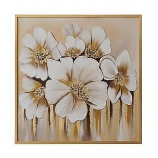 ALLAIL DESTINATION Framed Floral Wall Art, Gold and White, Canvas Print, Abstract Flowers Painting