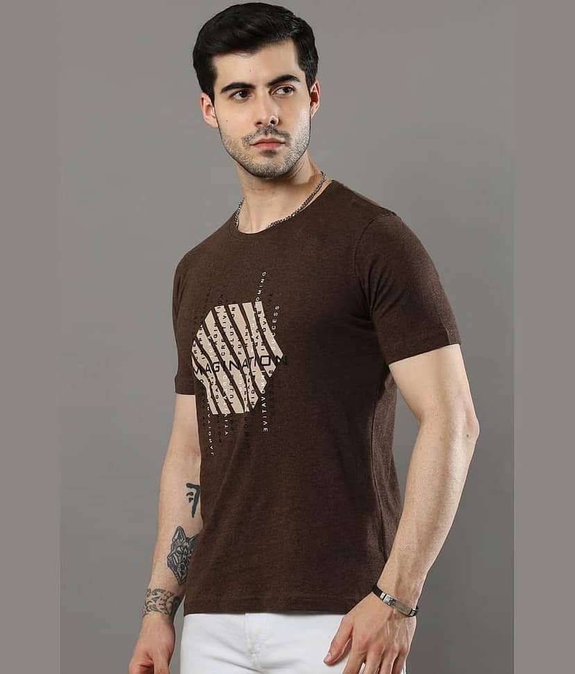 Cool Colors Pack of 1 Cotton Regular Fit Men's T-Shirt ( Brown ) view 2