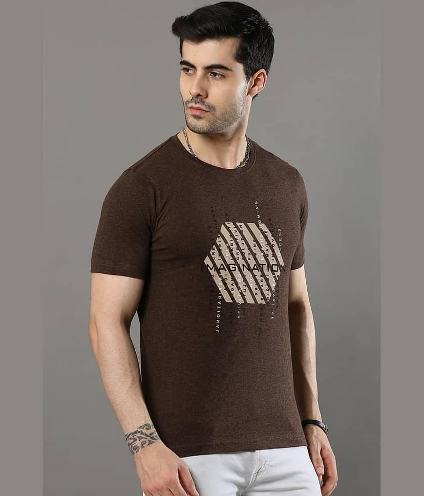 Cool Colors Pack of 1 Cotton Regular Fit Men's T-Shirt ( Brown ) view 3
