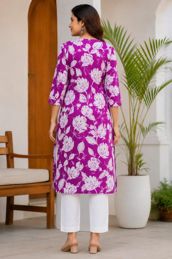 NISHROOP Women Floral Print Straight Kurta view 3