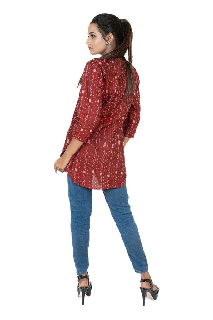 GHL GUENDICHA HAAT Sambalpuri Certified Handloom Women's Pure Cotton High Neck Kurta view 4