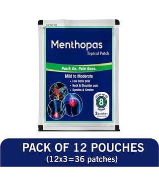 Menthopas Muscle and Joint Pain Relief Patches Knee Back Shoulder Elbow Heel Menstrual Periods 36 Patches Pack of 12