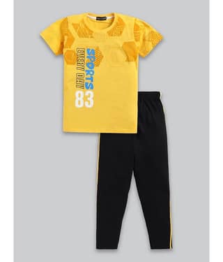 Todd N Teen Pack of 1 Boys Cotton T-Shirt & Trackpants Set ( Black )