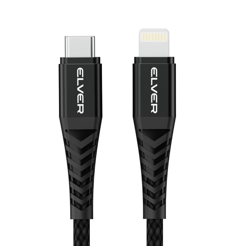 Elver USB-C to Lightning Cable, 27W Fast Charging, 1.2M Length, 480Mbps Data Speed, Tangle-Free - Black