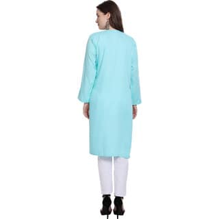 Numak Women Chikan Embroidery Straight Kurta (Blue) view 2