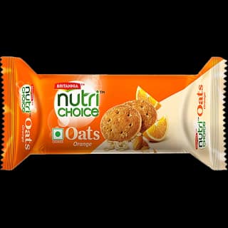 Britannia Nutrichoice Oats Cookies - Orange With Almonds, Healthy Snack, Fibre Enriched, 75 G