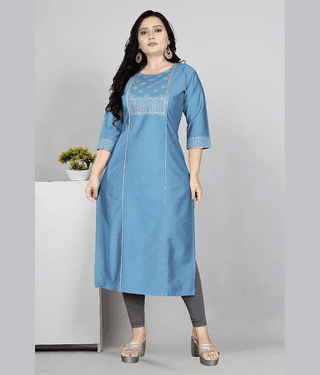 RIAANA Women Cotton Silk Zari Embroidered A-line Kurti ( Pink )