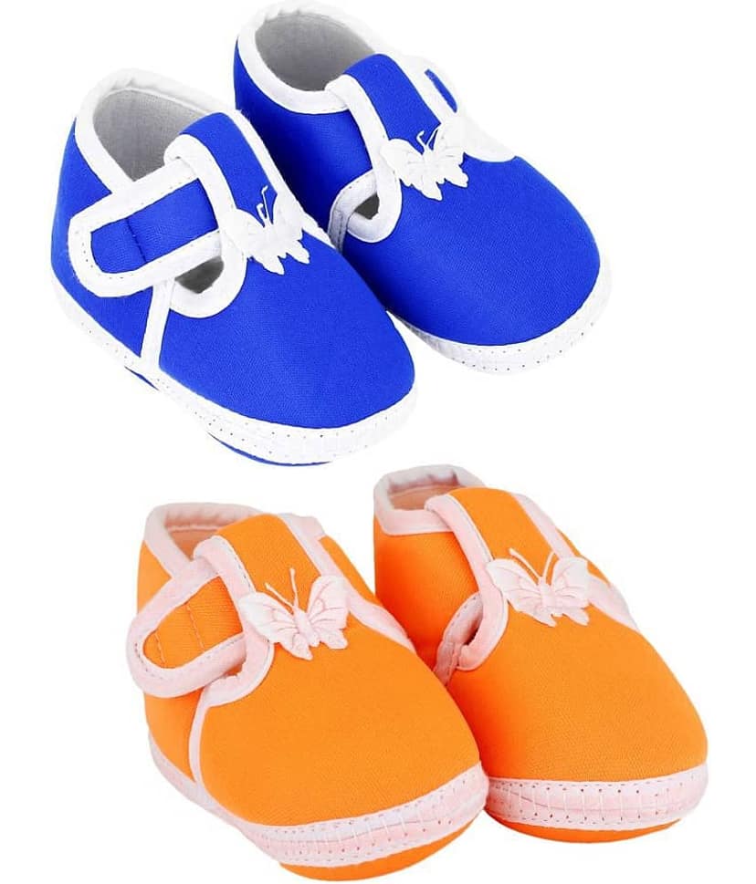 Neska Moda Unisex Set Of 2 Booties For 6 To 12 Months (Orange,Blue)