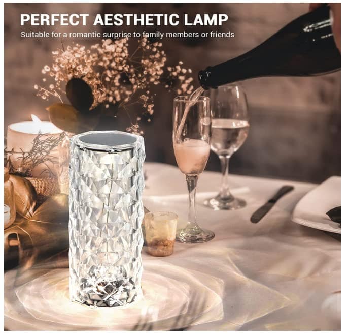 VIVA SMART Rose Crystal Lamp,16 Color Changing Rose Crystal Diamond Table Lamp,USB Rechargeable Touch Bedside Lamp Night Light with Remote Control, for Bedroom Living Room Party Dinner Decor view 4
