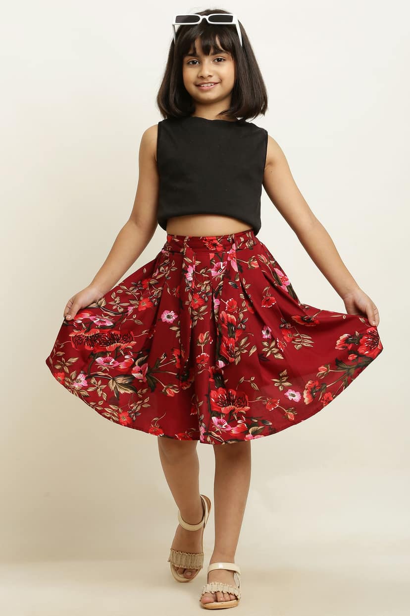 Cute Fancy Brown & Cream Pair Skirt For Girls. view 4