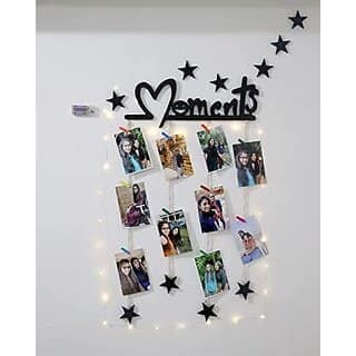 Khush Its Amazing Wood Moments With 10 Star LED Light Hanging Photo Display, DIY Picture Photo Frame Collage Set Includes Multi colour Clips