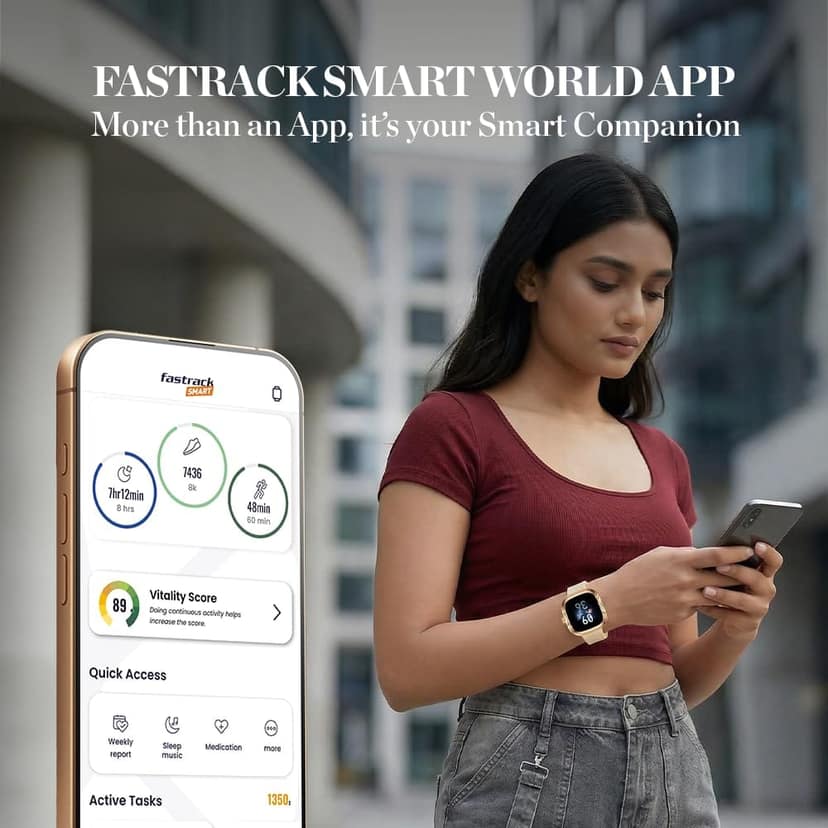 Fastrack Ryz Smart Watch For Women with 1.72” Super Ultra VU Display,Dynamic 60Hz Refresh Rate,AI Voice,Functional Crown,1ATM,BT Calling,HRM,SpO2 & Multiple Menu Styles,24/7 Health Suite - Light Beige view 6