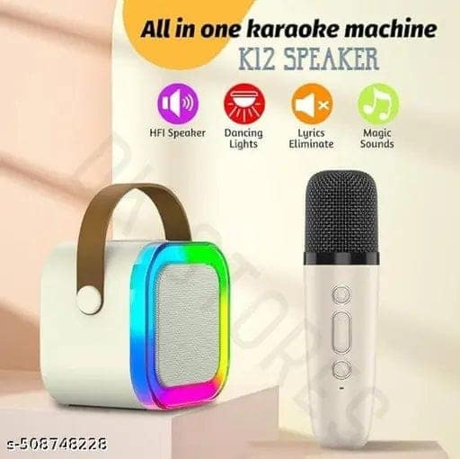 K12 Wireless Karaoke Bluetooth Mic with Speaker for Kids, RGB Lighting and Multi-Compatibility Modes