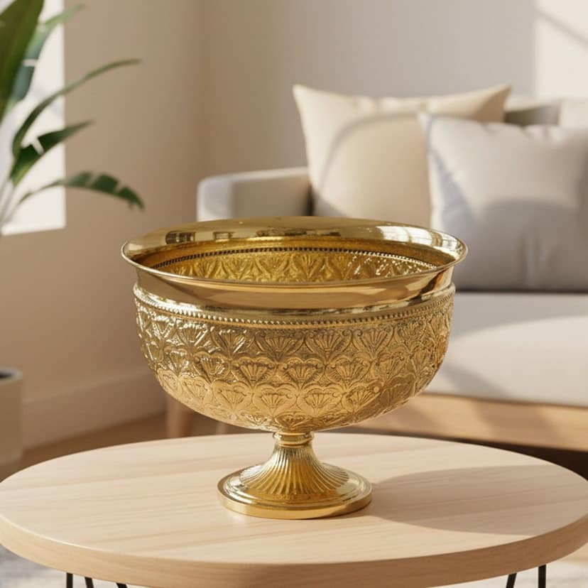 Handcrafted Brass Decorative Bowl With Stand | Festive & Gifting Showpiece, Height : 9 Inch (ATMAS073 E)