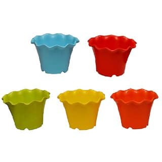 Multicolor Plastic Flower Design Plant Pots 4 inch Set of 5 by Takson Sales (Assorted Colors)_CLONE-132