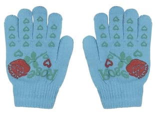 Girls' Blue Alice in Wonderland Gloves with Red Rose Applique