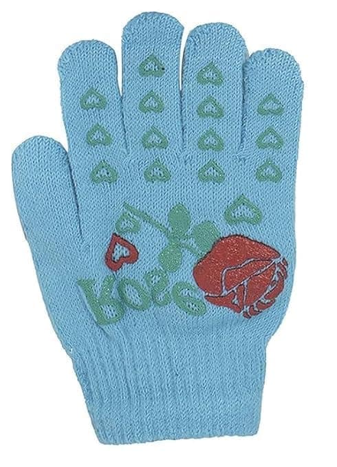 Girls' Blue Alice in Wonderland Gloves with Red Rose Applique view 3