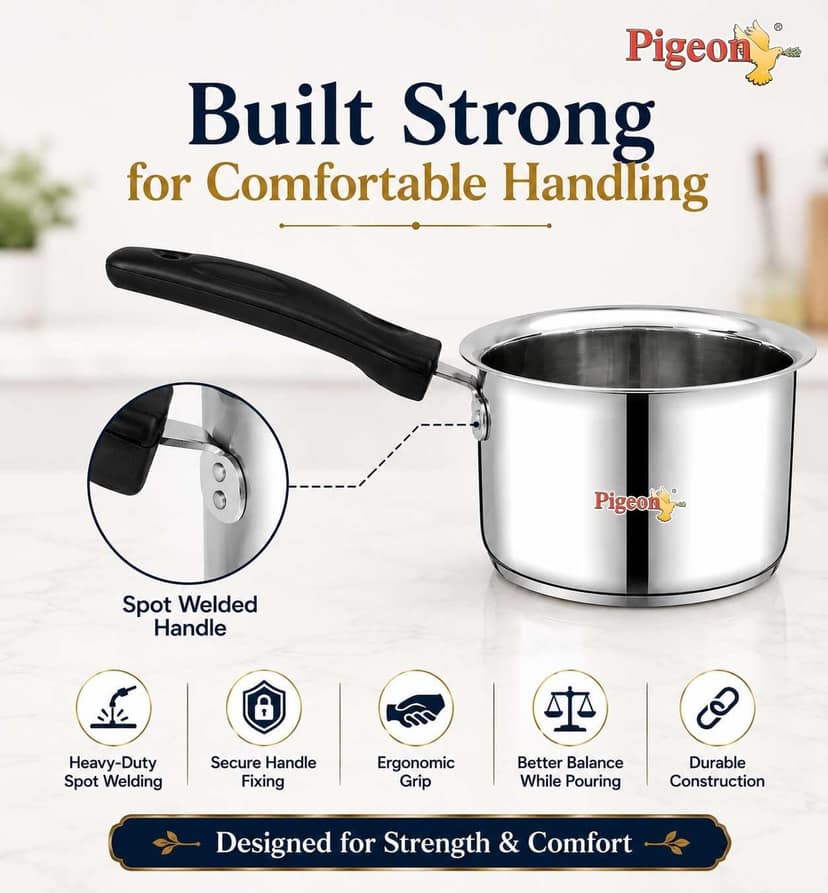Pigeon Steelo Saucepan Stainless Steel Sauce Pan 18 cm, Induction Base, Sandwich Bottom view 3