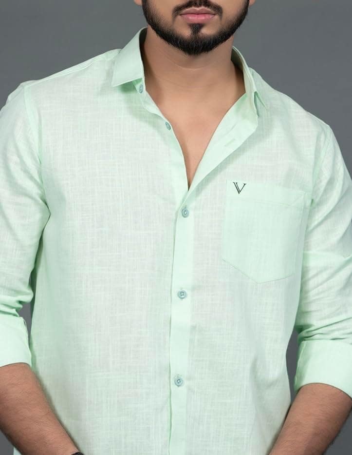 Vooz Slim Fit Long Sleeve Casual Shirt for Men, Cut Away Collar, Pista Green, Made in India view 3