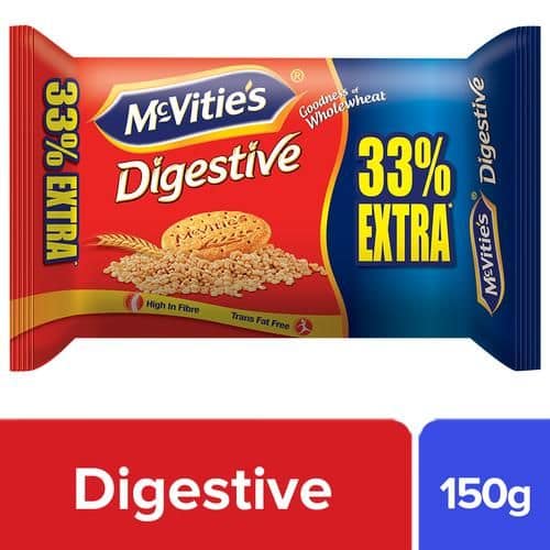 McVitie's Wholewheat Digestive Biscuits With High Fibre, 150 g Pouch