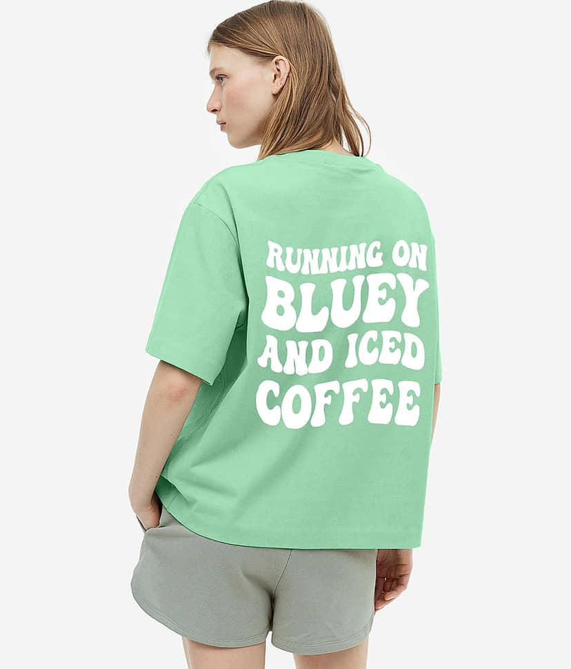 Faltu.co Women Cotton Printed Oversized Fit Round Neck T-Shirt ( Sea Green )