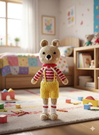 Sakha Crochet Bear Doll Brown Yellow Red White