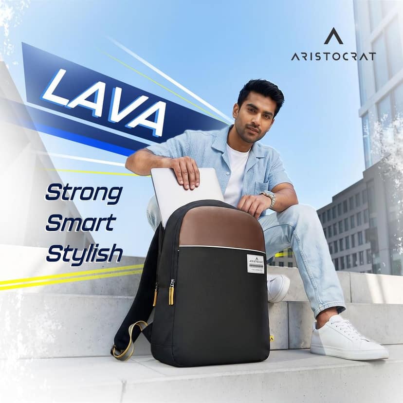 Lava 25L Laptop Backpack (Upto 17"), 2 Compartments, Black-Brown view 2