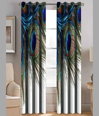 BELLA TRUE Set of 2 Door Digital Printed SemiTransparent Eyelet Polyester Multi Color Curtains ( 212 x 120 cm )
