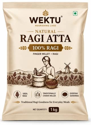 WEKTU Natural Ragi Atta 1 kg | 100% Ragi | Finger Millet Flour | Traditionally Chakki Milled