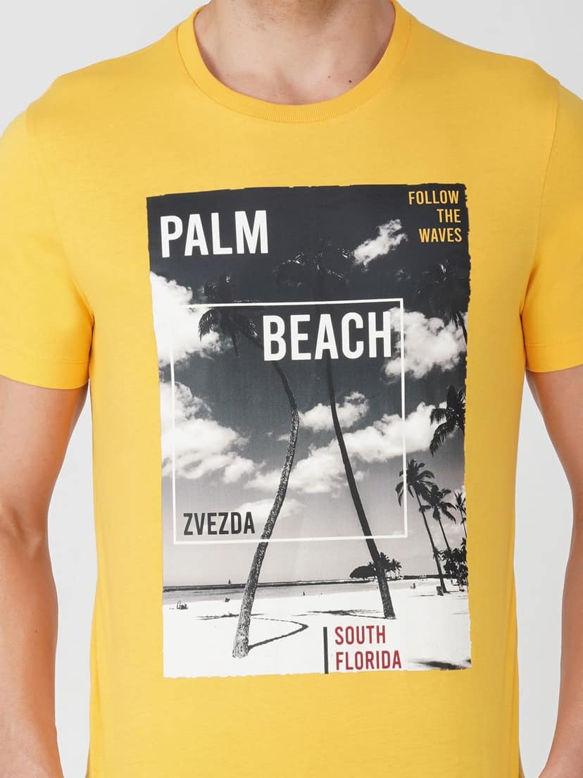 Men’s Breathable Cotton Graphic Tee for Casual Wear-Yellow view 4
