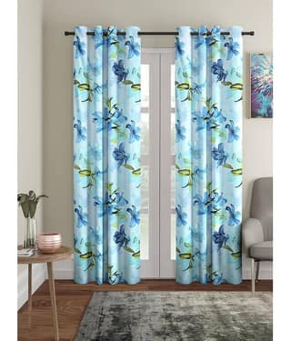Cortina - Floral Printed Room Darkening Eyelet Curtain-9 Ft-pack of 2