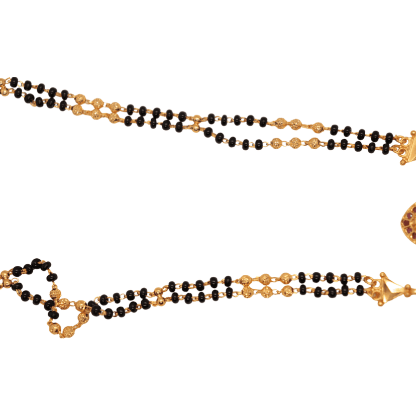 Gold-plated, intricate goddess pendant with black beads chain for women view 4