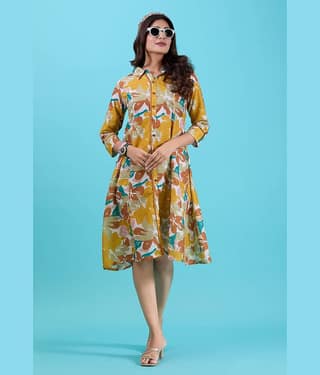 Amarasha Women Cotton Blend Printed Fit & Flare Dress ( Pink )