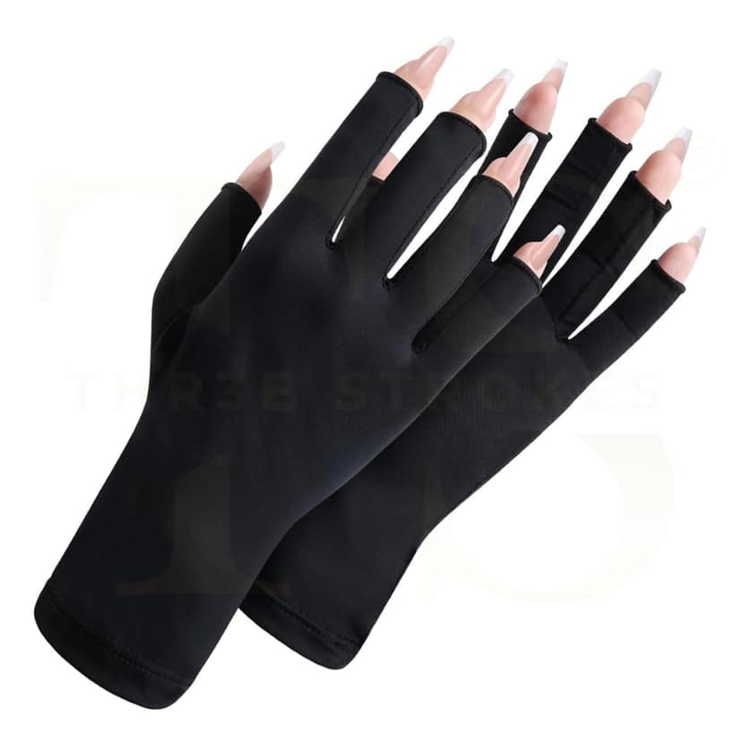 THR3E STROKES UV Gloves for Gel Nail Lamp, Professional UPF50+ UV Protection Gloves for Manicures, Art Skin Care Fingerless Glove for Women Men Protect Hands from Sun and Nail Dryer Harm (Black)