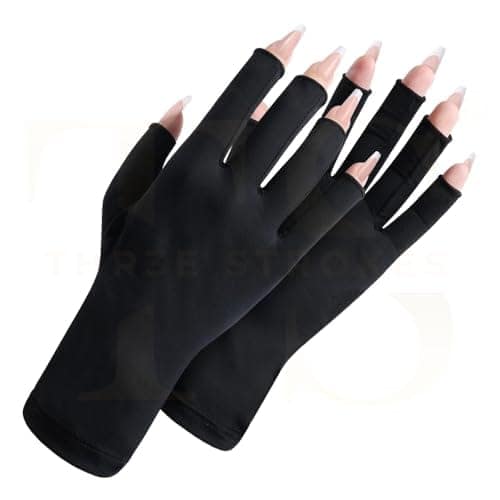 THR3E STROKES UV Gloves for Gel Nail Lamp, Professional UPF50+ UV Protection Gloves for Manicures, Art Skin Care Fingerless Glove for Women Men Protect Hands from Sun and Nail Dryer Harm (Black) view 2