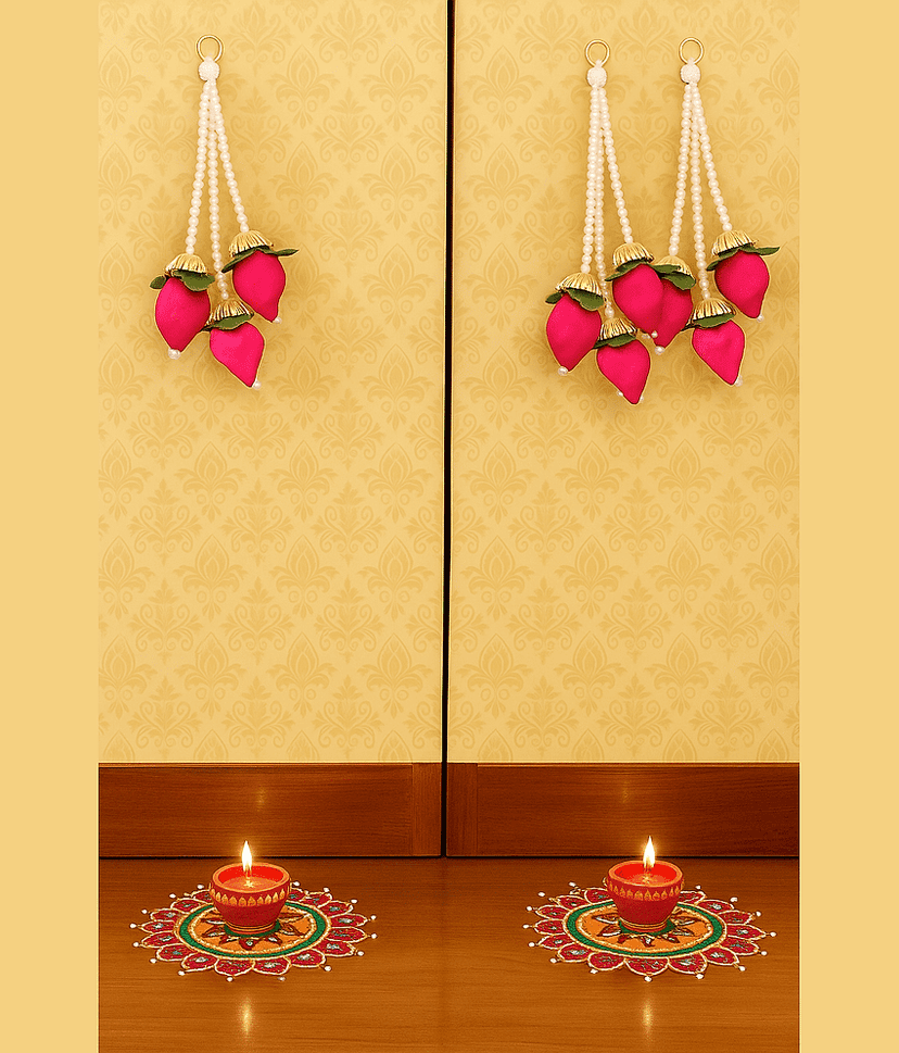 THRIFTKART - Handmade Lotus Buds Hanging, Pack of 2 , Size 1 Ft, Pooja Room Decoration Items, Solawood Lotus Hangings for Mandir Decorations view 2